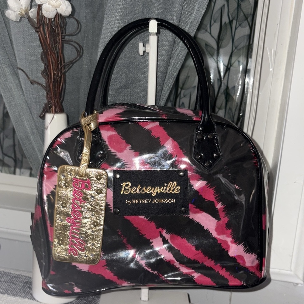 Betsey Johnson Black and Pink Cosmetic Bag